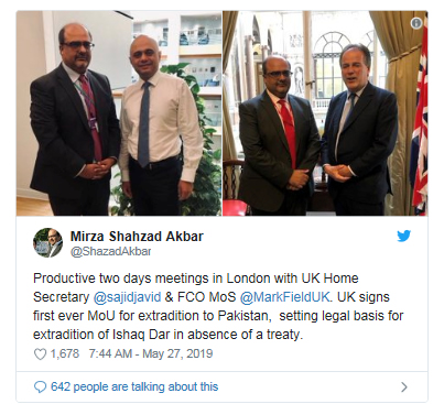 Pakistan, UK sign MoU for extradition of Ishaq Dar