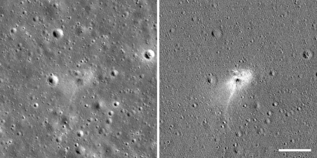 NASA spots lunar lander's crash site