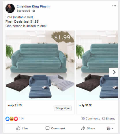 Scam Website: selling Sofa Inflatable Bed in 1.99USD